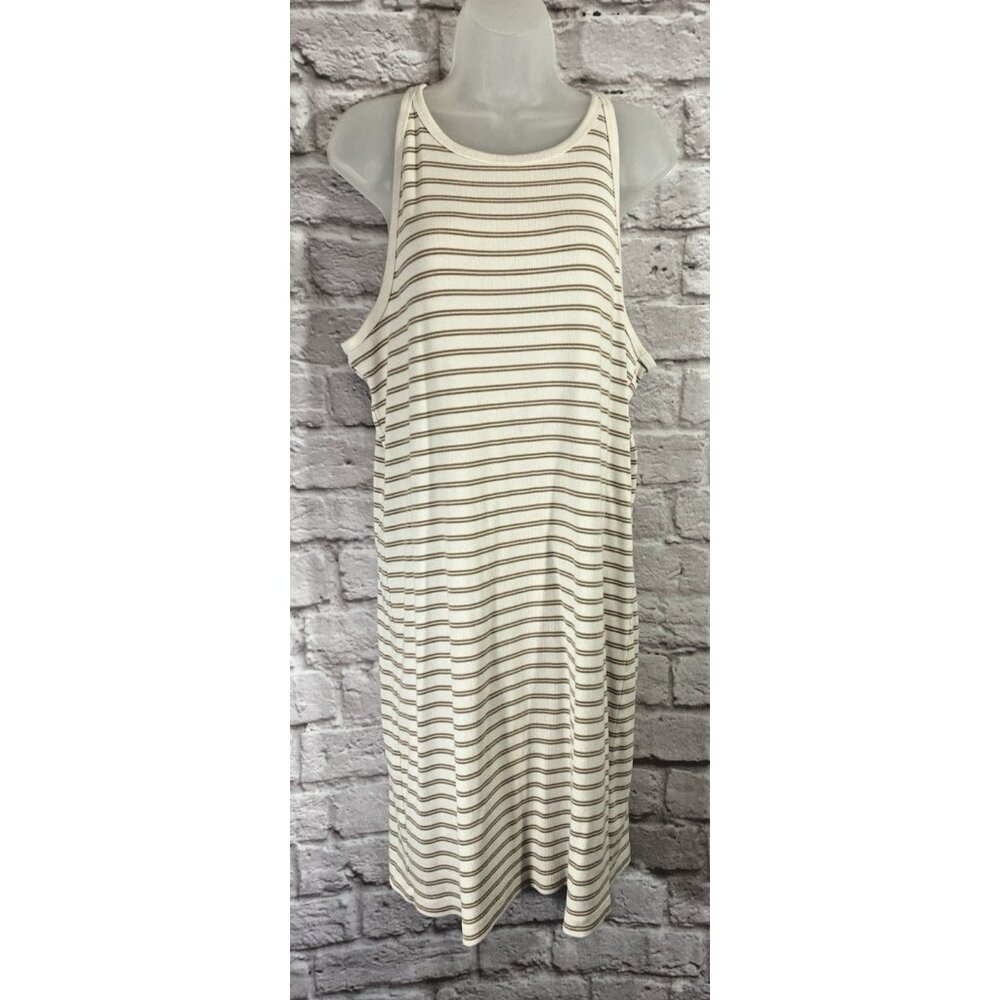 Old Navy Ribbed Tan Beige Striped Stretchy Sleeveless Dress Womens Size XXL TALL